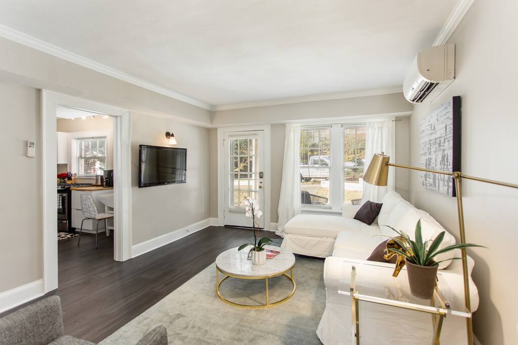 This newly renovated first floor apartment is very bright and happy!