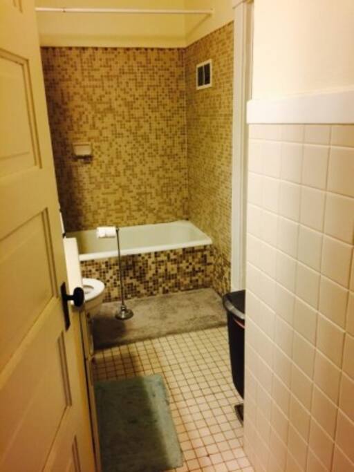 Second-floor, shared bathroom.