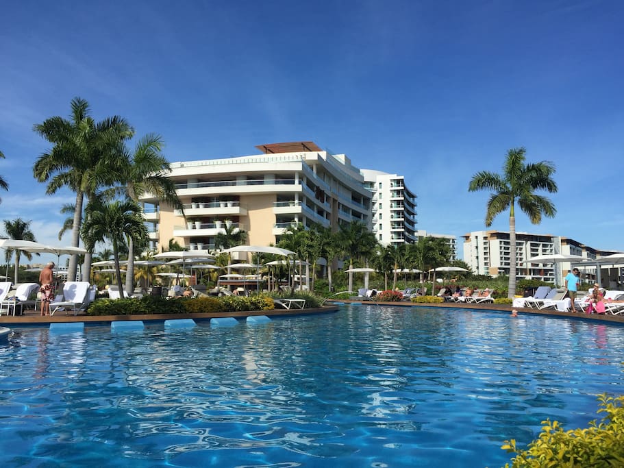 View of the Punta building from the pools