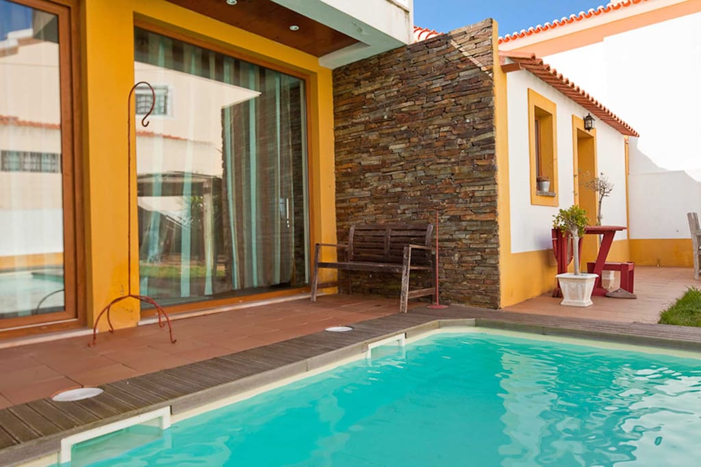 Swimming pool and living room