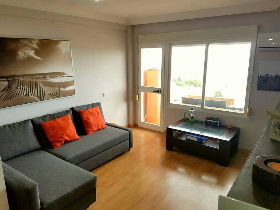 modern style living room with sofa-bed