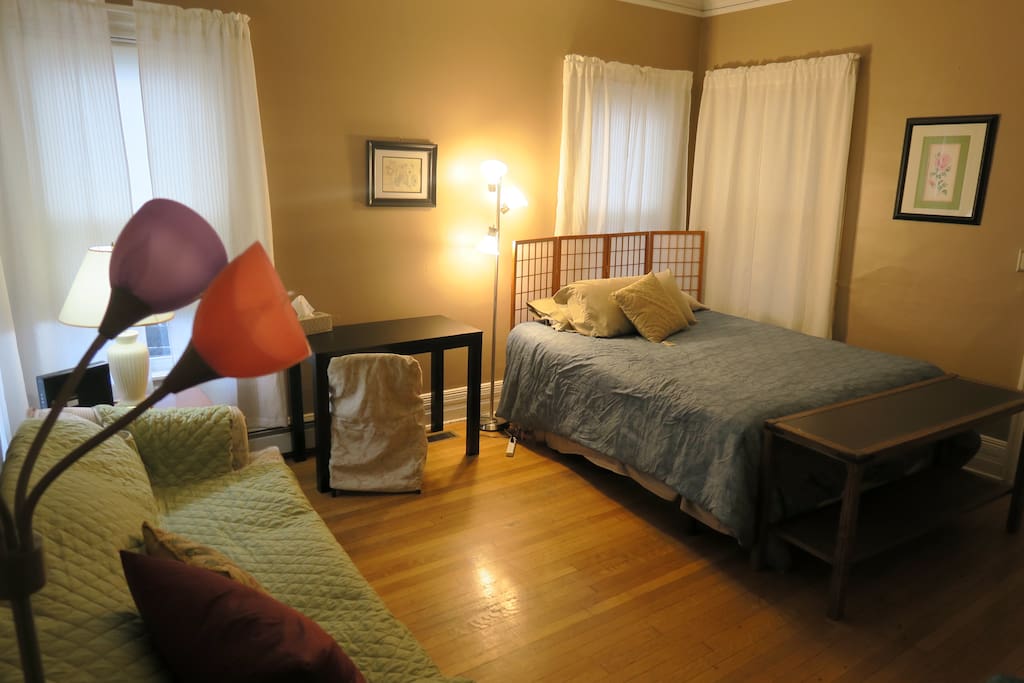 The first floor bedroom, very large with queen bed and a queen size pull out couch it can sleep 1 or 4 people