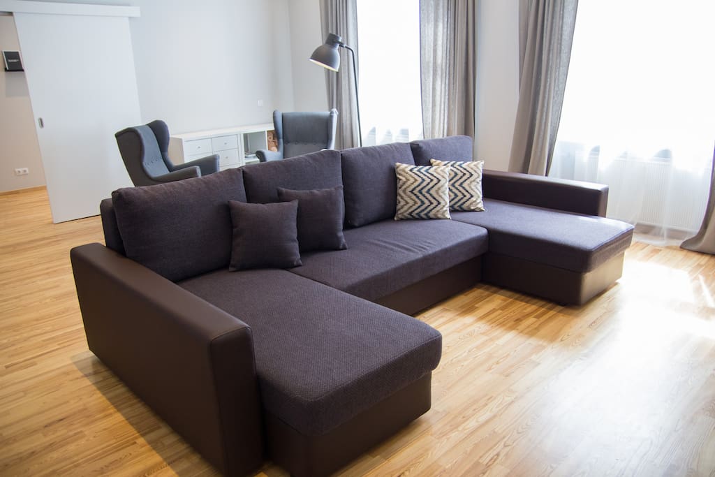 living room with sofa bed
