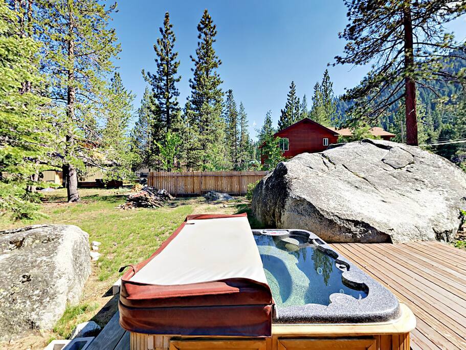 Relax in the bubbly hot tub.