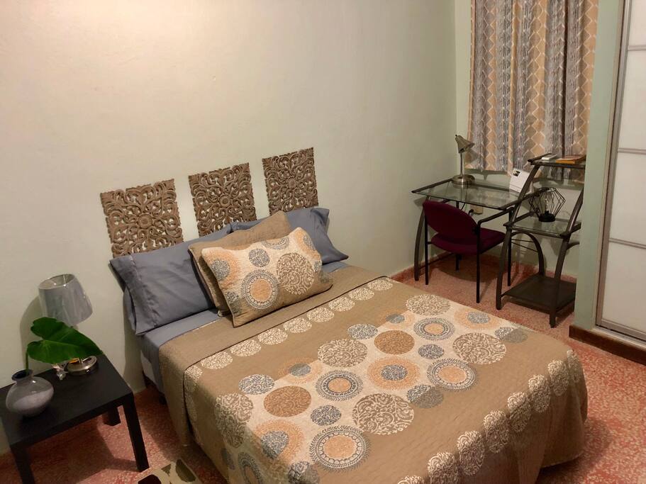 2nd room with Full bed, cold AC and desk.