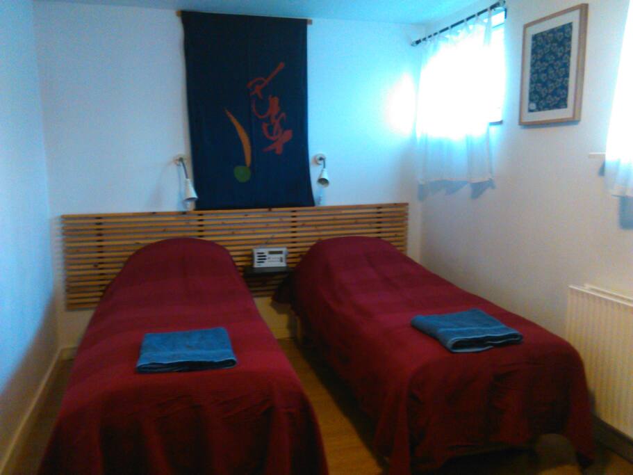 The beds may be put together to make a double bed.