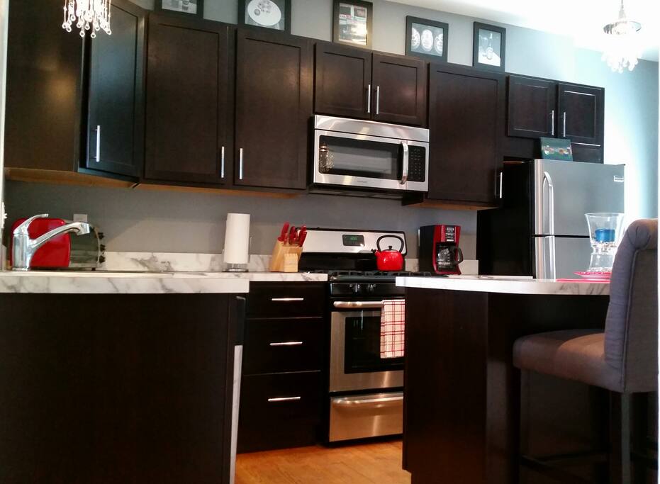 Roomy and open, the kitchen is the hub of this bungalow