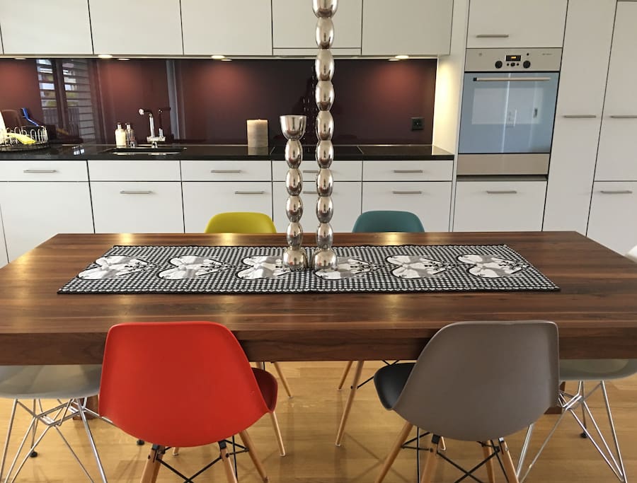 Well equipped modern kitchen and dining room