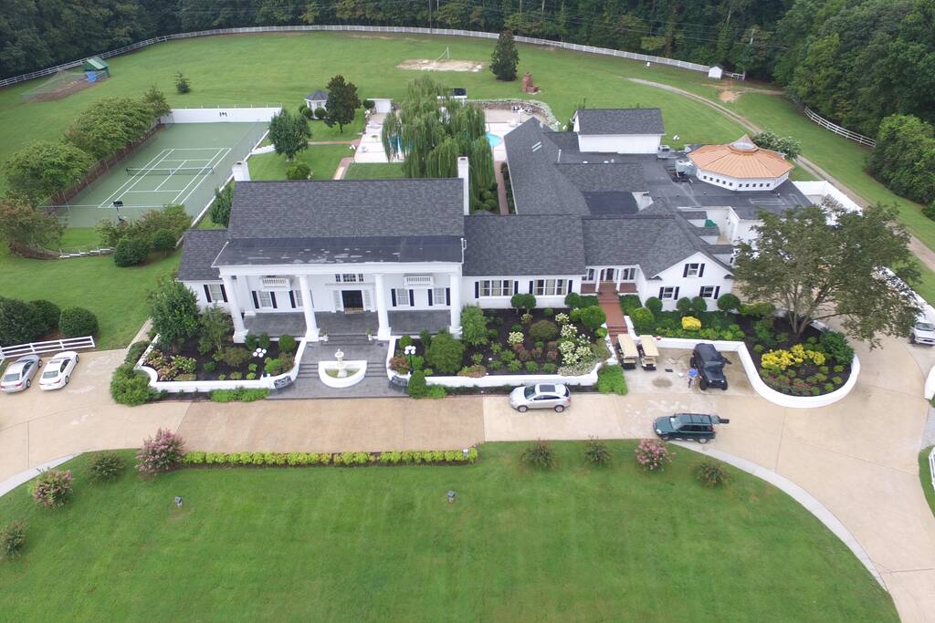 Aerial photo of the front of the property