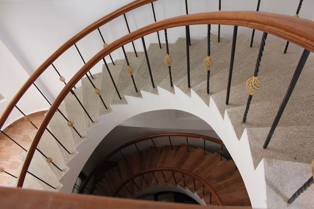 Stairway to the second floor studio