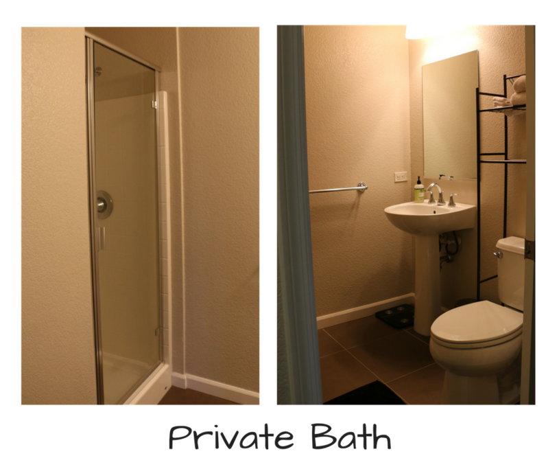 Stand up shower, Private Bathroom across hall from Private Bedroom