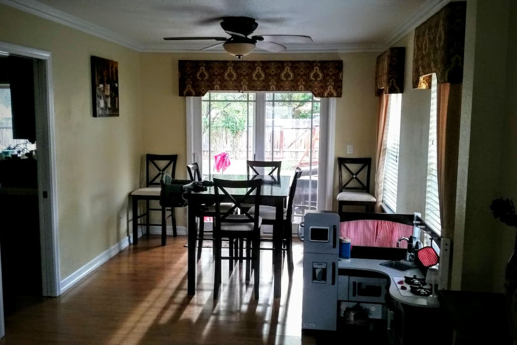 Dining room with patio doors to garden/covered bbq area