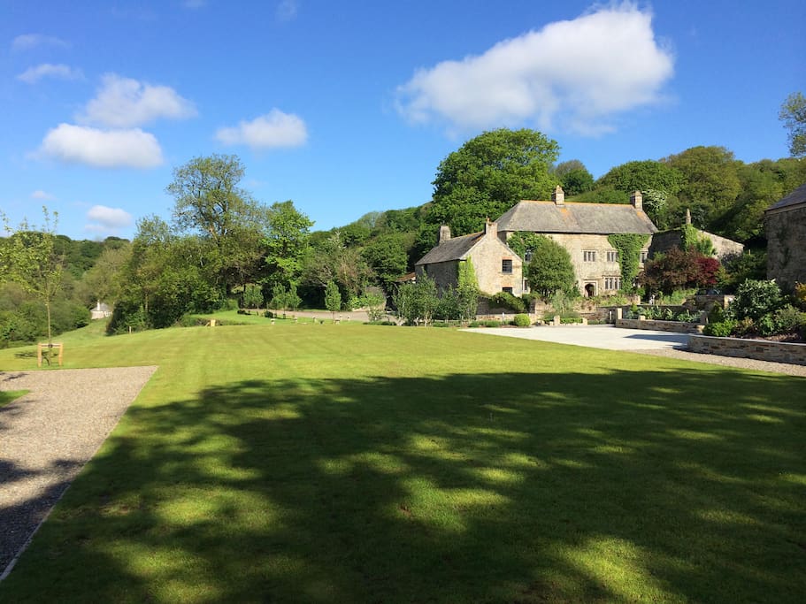 The view across the lawns to Pengenna Manor