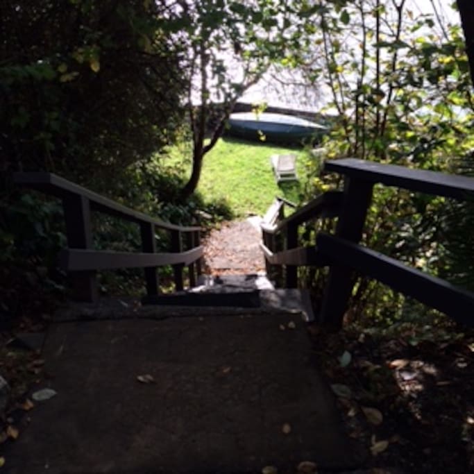 View from the top of the stairs by parking