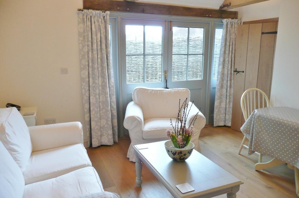 Svijetlo s udobnim prostorom za sjedenje i dvostrukim vratima do privatnog dvorišta