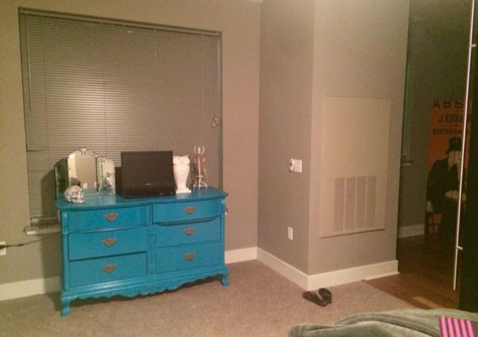 Bedroom dresser. Drawers will be emptied for your use. Bedroom also has queen bed!