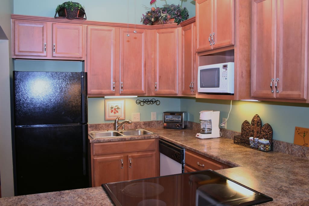 Fully stocked kitchen.