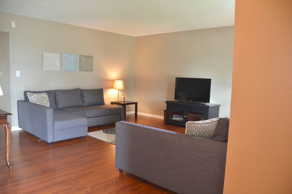 Open front living room w/Smart TV and 2 sleeper sofas
