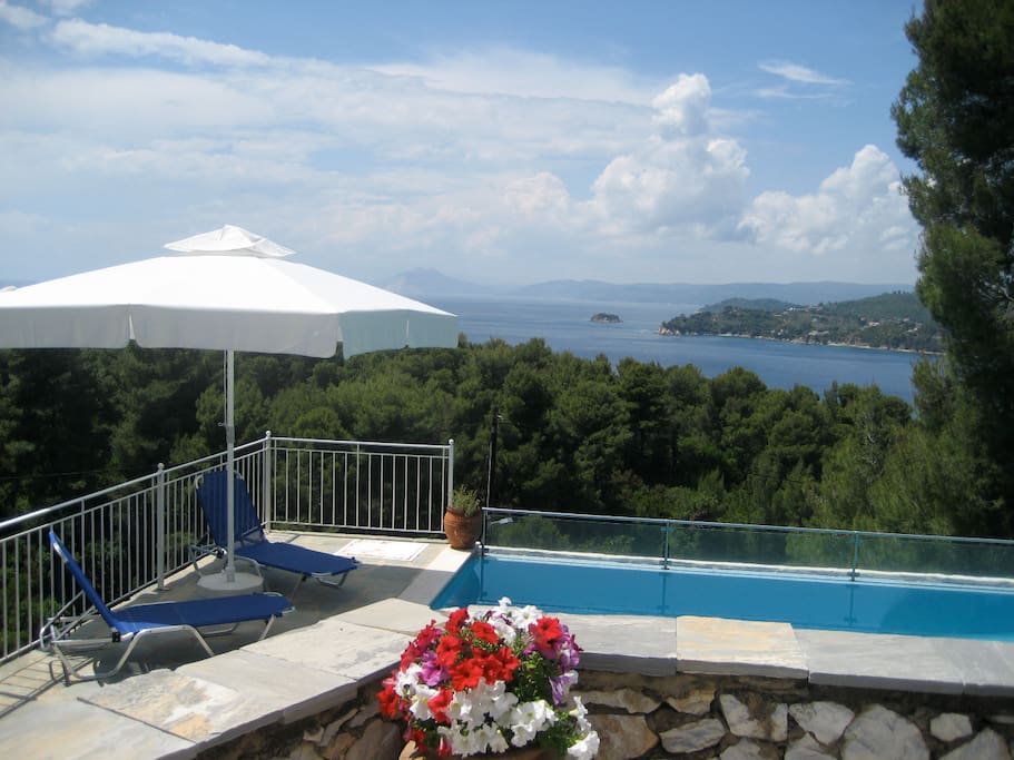 Large Terrace View on Pool and Kolios Bay