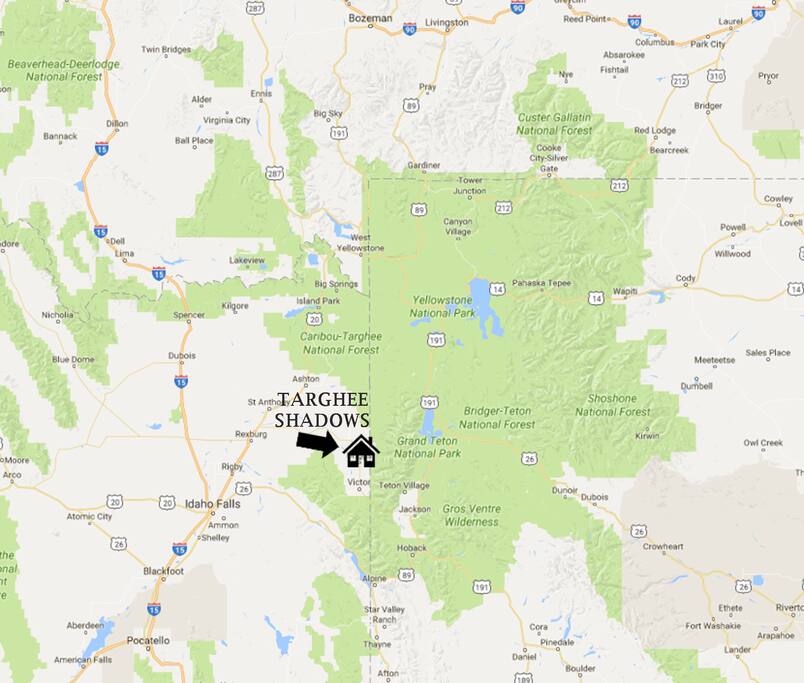 Here is where Targhee Shadows is in correlation to the national parks