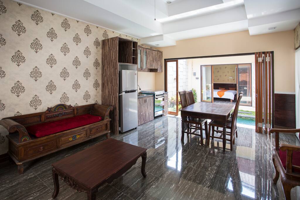 Kitchen adjacent to living room.
