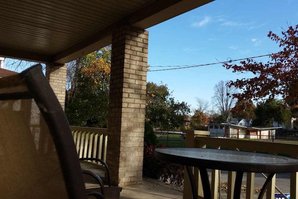 View from front porch of park & pool