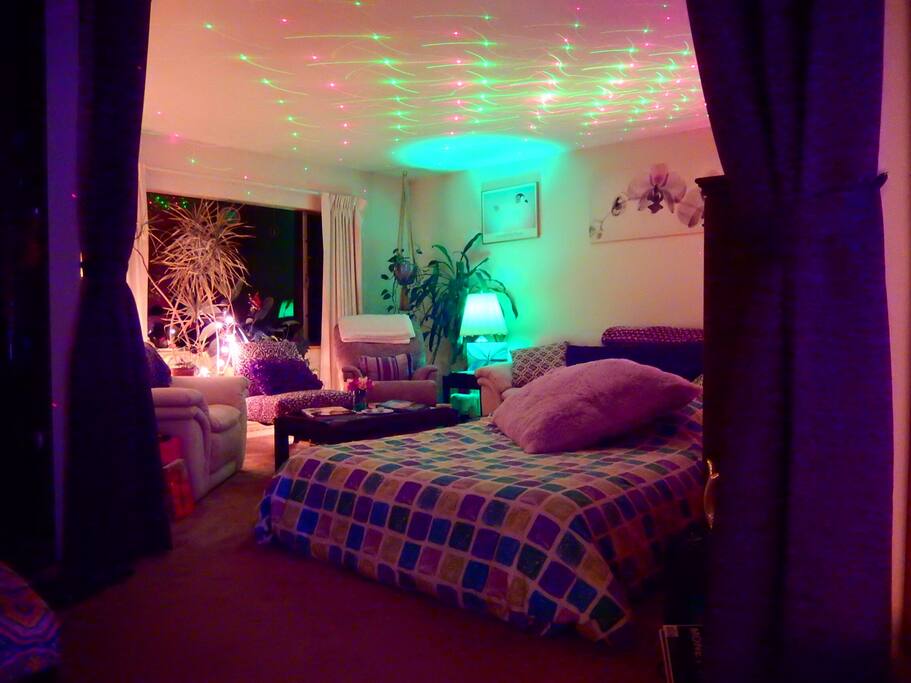 Upstairs living room with queen air mattress set up