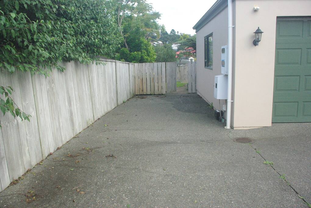 Parking is available at the side of the garage