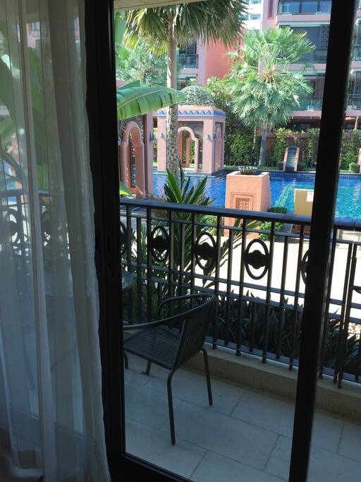 Open the living room door and get ready to jump into the pool!