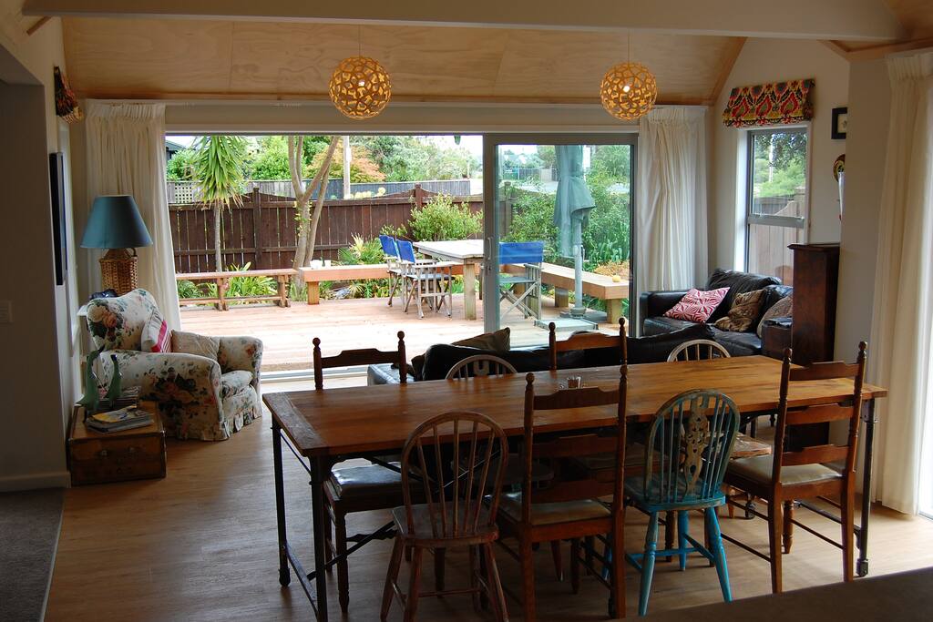 Large stacker door opening onto generous north facing deck