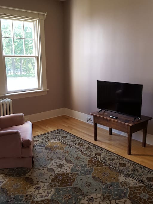 Beautiful hardwood floors in relaxing and cozy living room.
