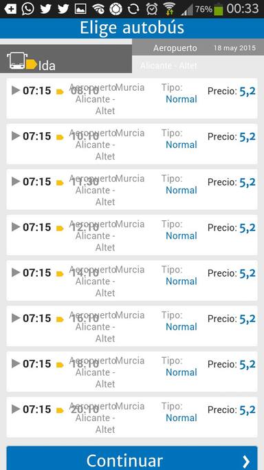 Este es el horario de autobuses del aeropuerto de Alicante a la estación de autobuses de Murcia. Para más información busca en alsa.es. Tienes autobuses a las 8:10, 10:10, 11:30, 12:10, 14:10, 16:10, 18:10, 20:10 pero estos horarios podrían sufrir algún cambio