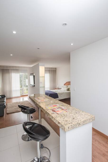 Bedroom, livingroom and kitchen