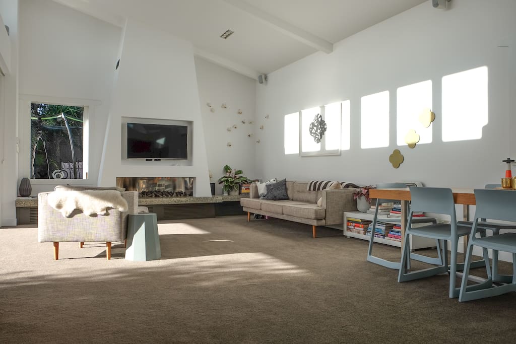 The Lounge has a gas fireplace, Netflix TV,