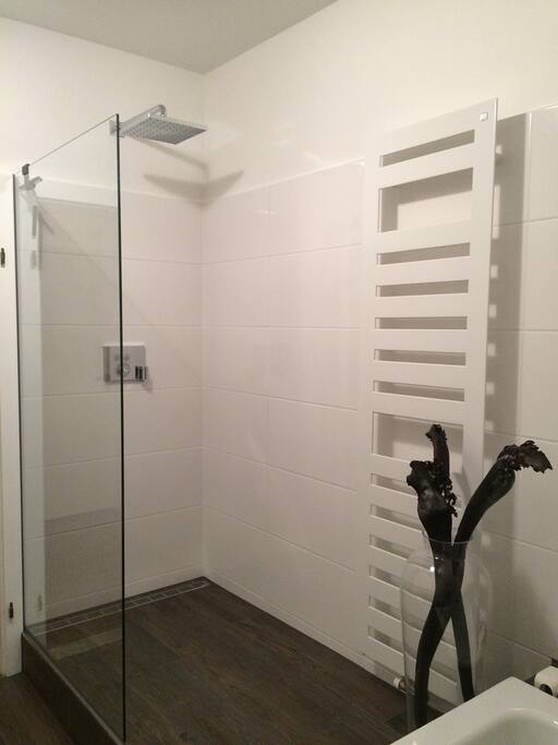 Seit 2017: komplett neu saniertes Bad mit Badewanne und Regendusche.