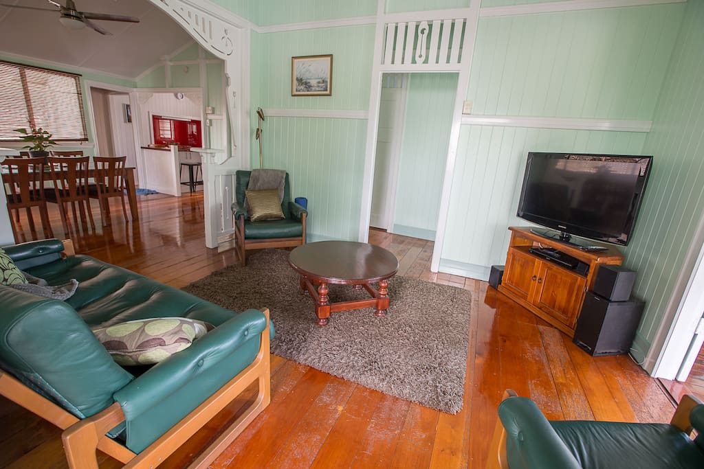 Comfortable lounge space, complete with tv, dvd and sound system