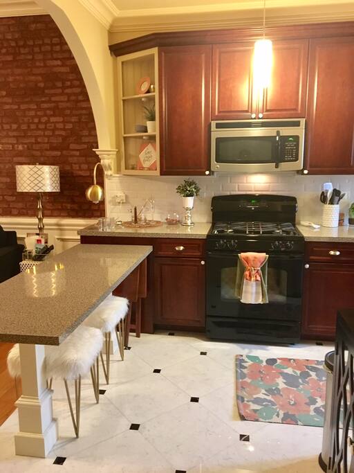 Fully stocked, upgraded kitchen.
