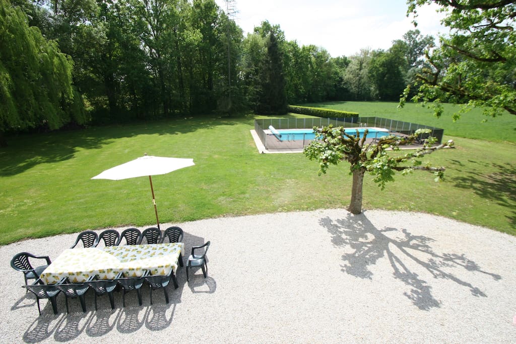Large terrace with table and chairs for 18 people