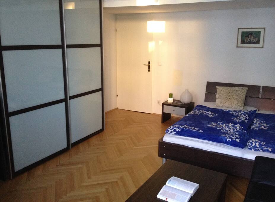 Bed and wardrobe