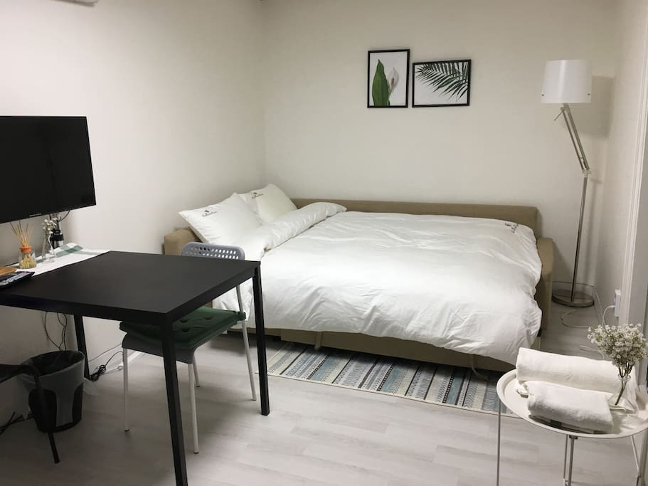When sofa bed is set up