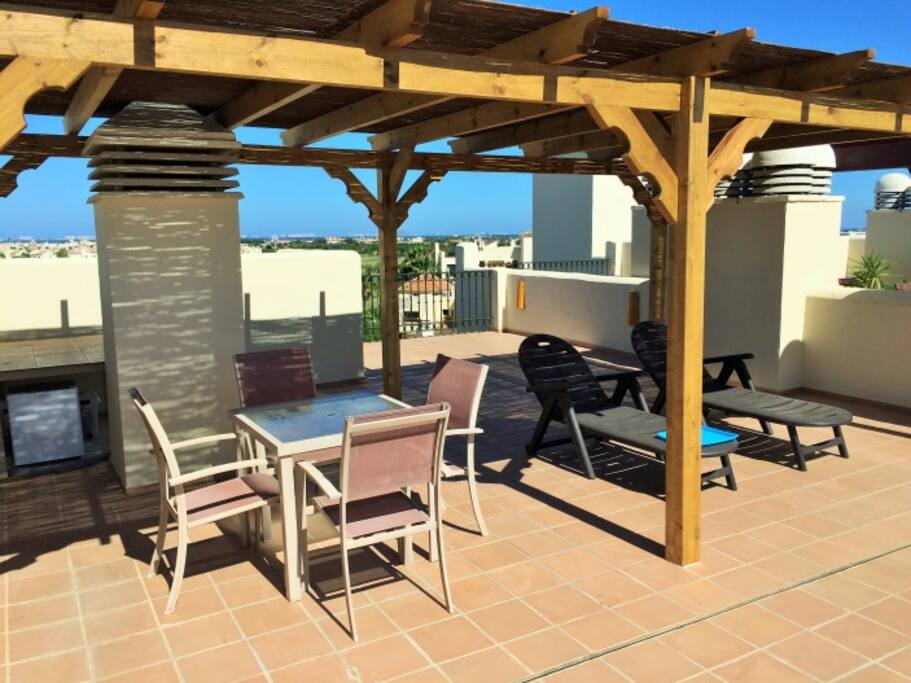Solarium, sun beds and drink cooler.