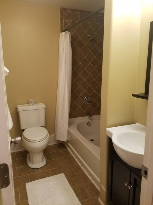 A private bathroom with basic toiletries.