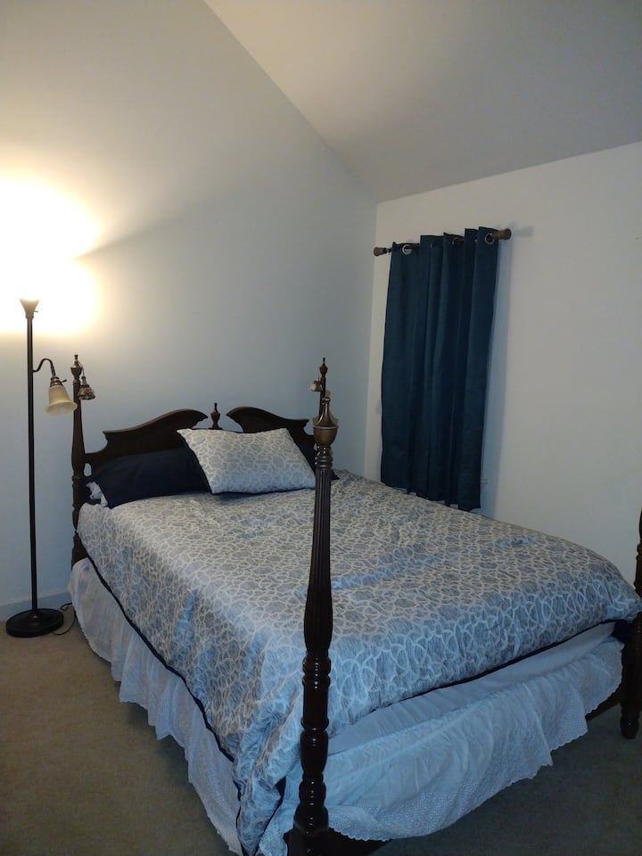 هذه غرفة النوم 2. يوجد سرير بحجم كوين، وغرور عتيق، وتلفزيون مع شتيل وروكو.