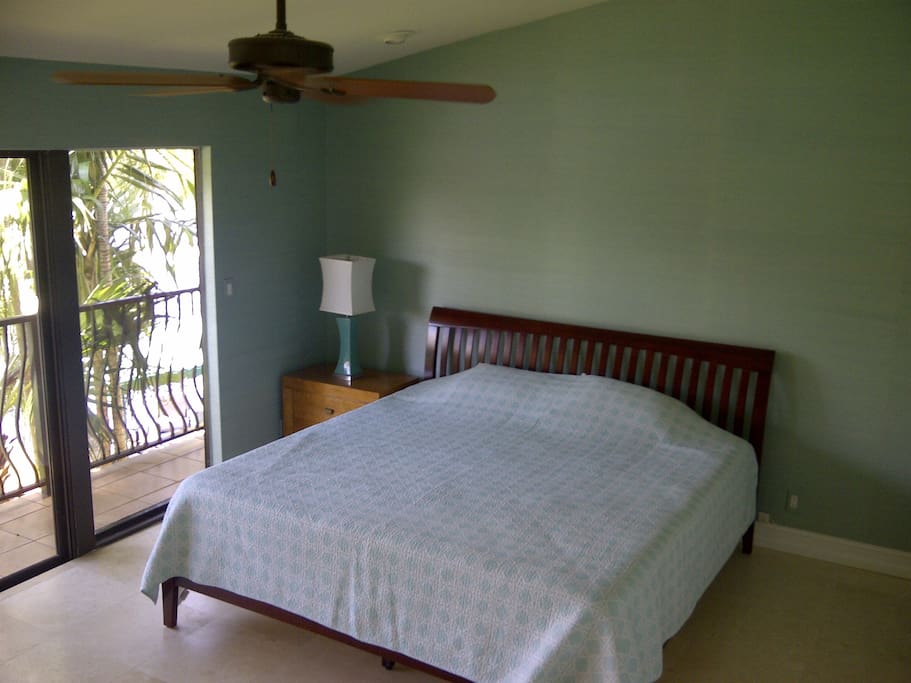 Master with king sized bed with view of Intracoastal with large private bathroom and reach in closet, small flat screen TV