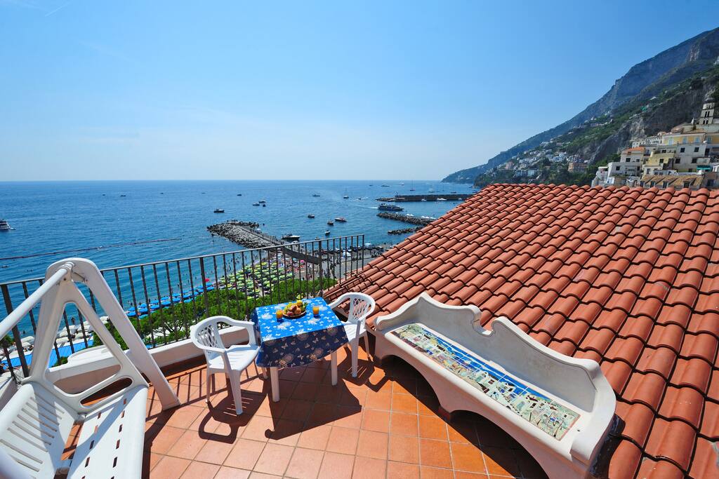 Terrace overlooking Amalfi's main beach