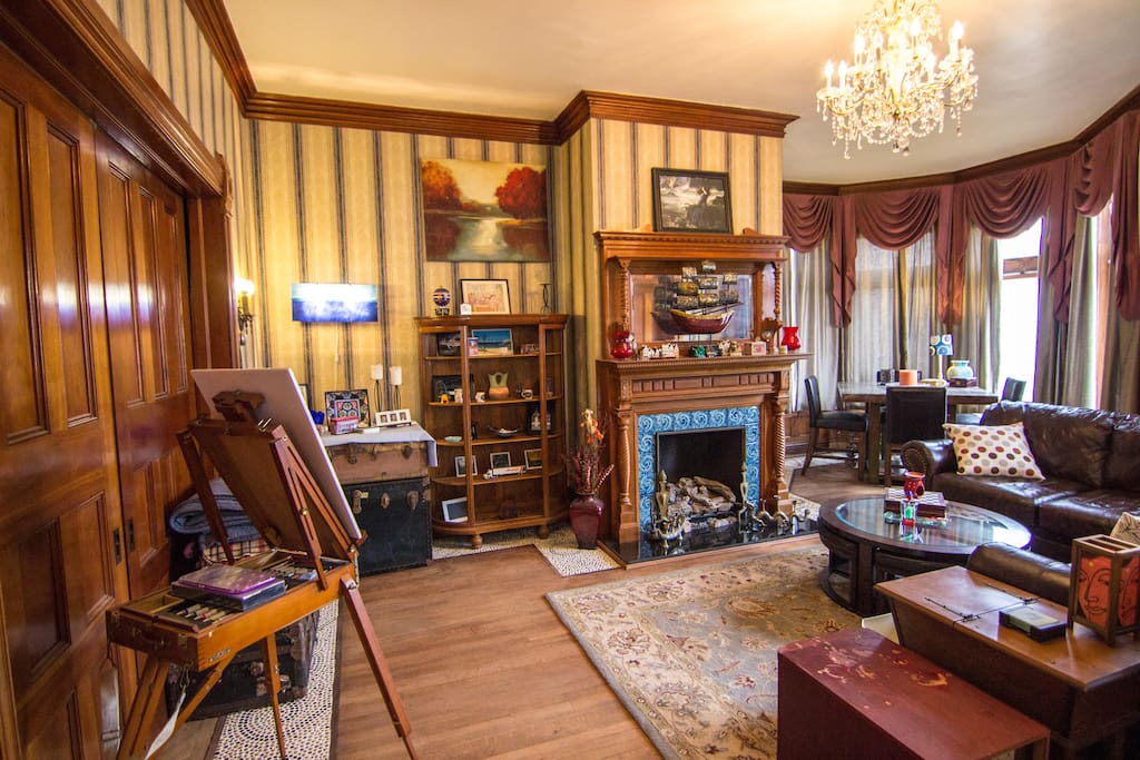 Curl up with a book or enjoy a board game in our parlor.