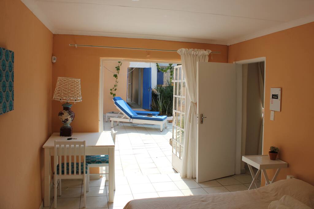 View from the bedroom to the pool