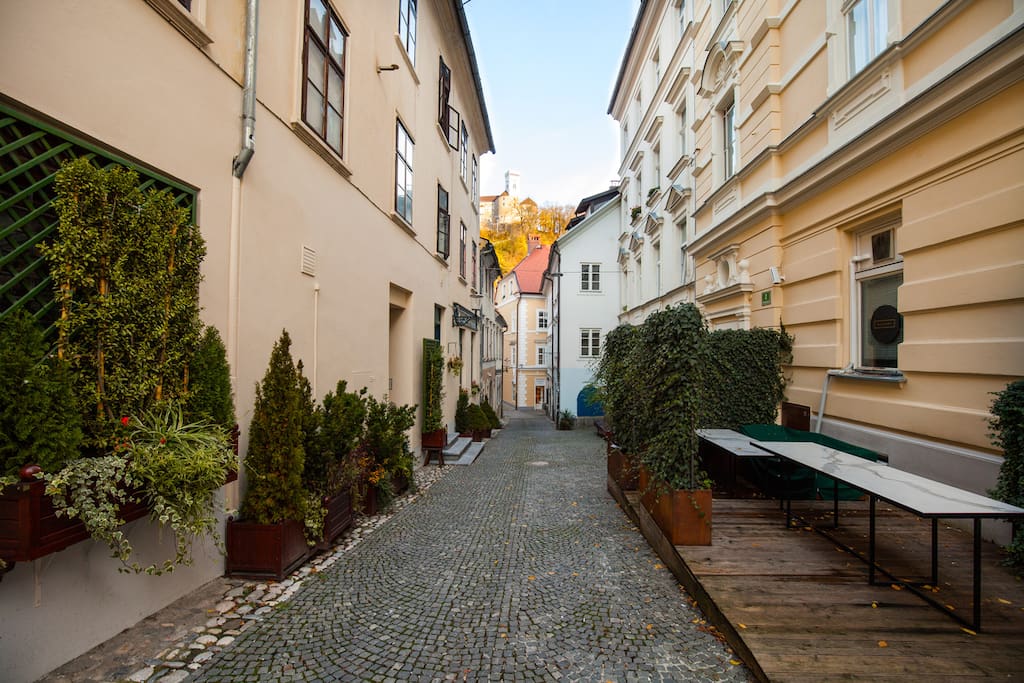 From the entrance into the building you can enjoy the view on Ljubljana castle