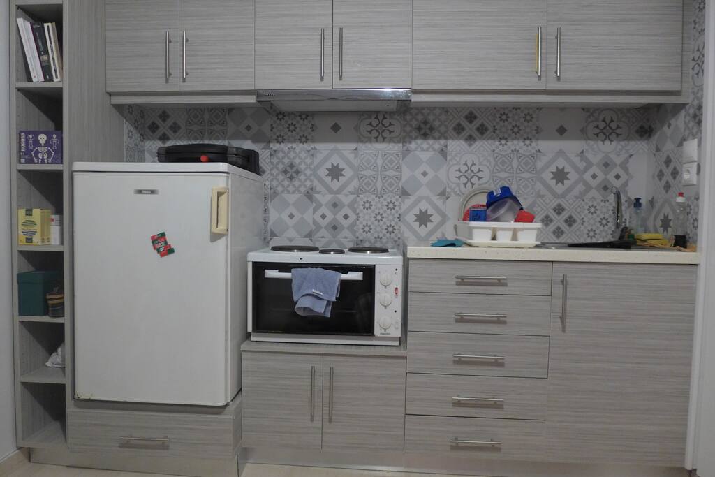 bookshelf -oven - refrigerator