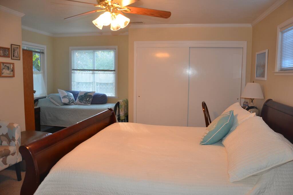 Left half of the closet is available to hang your clothes or store a suit case.